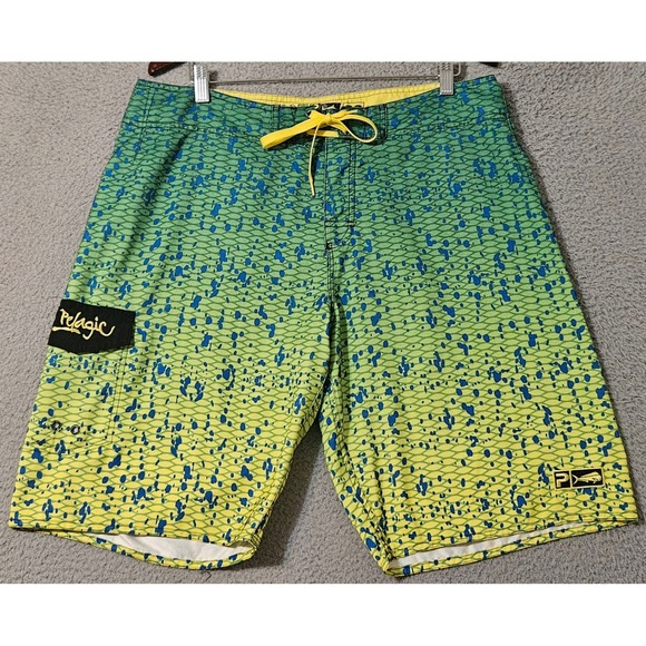 Pelagic Other - Pelagic Board Shorts Mens 36 Dorado Green Yellow Blue Mahi Print Fishing Trunks